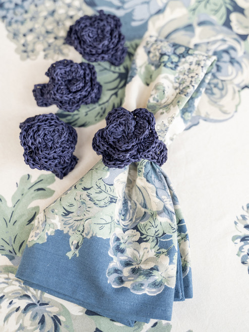 Raffia Napkin Ring Set of 4 - Navy
