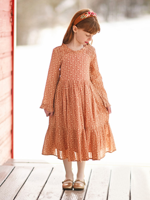 Forget Me Not Kids Dress - Terracotta