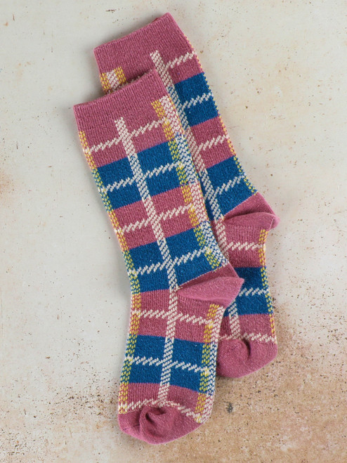 Retro Plaid Crew Sock - Mauve