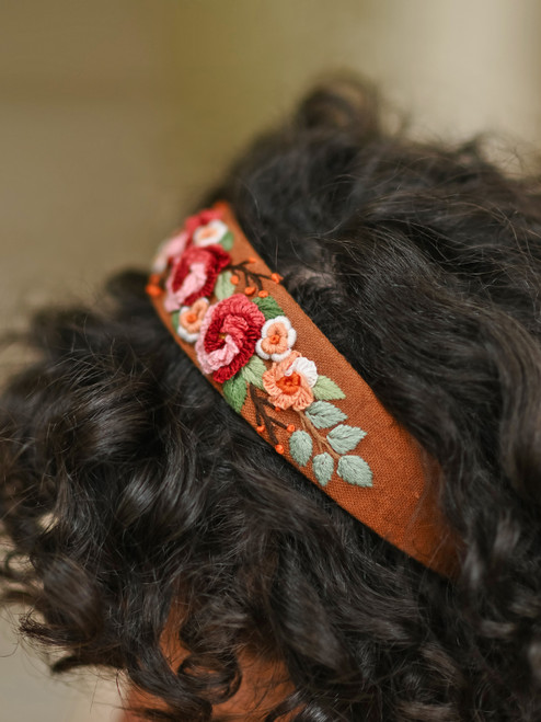 Timeless Embroidered Headband - Brown