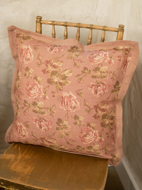 Vintage Rose Linen Cushion Cover - Rose