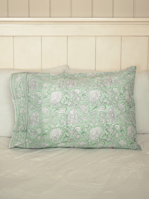 Sadie Block Print Pillowcase - Sage