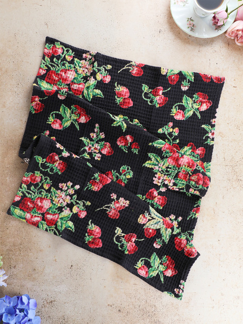 Strawberry Tea Towel Set of 2 - Black