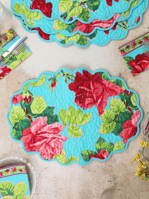 Austen Rose Quilted Placemat Set of 4 - Turquoise