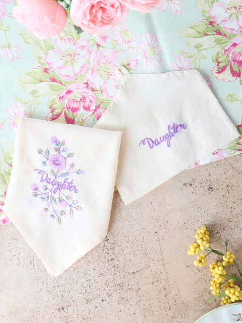 Daughter Embroidered Hankie - Ecru