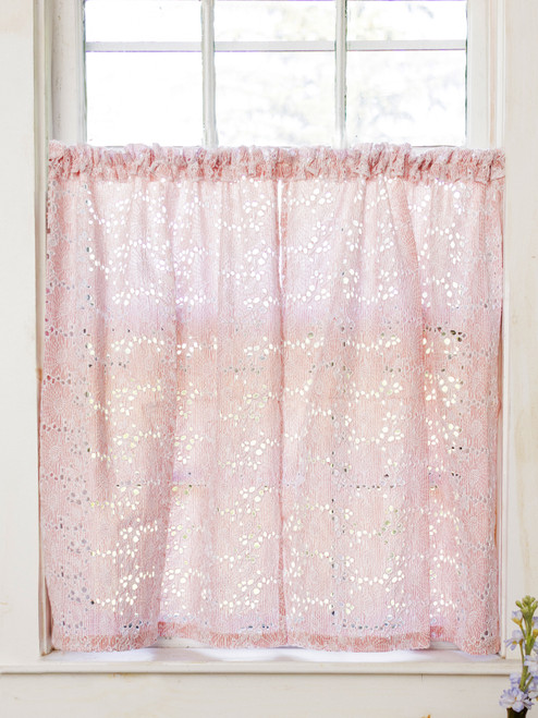Floral Eyelet Cafe Curtain Set of 2 - Pink