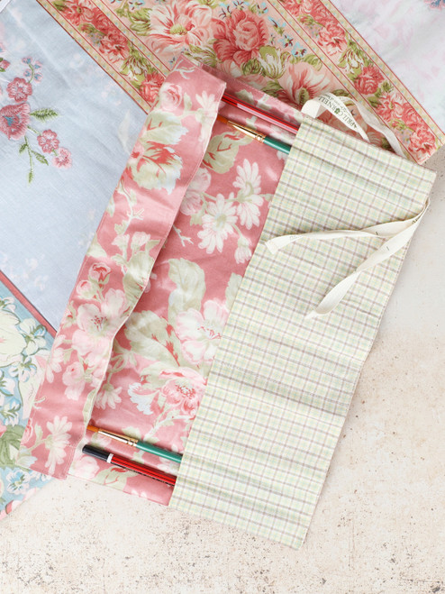 Apple Blossom Oilcloth Paintbrush Wrap - Rose