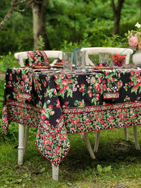 Strawberry Tablecloth - Black