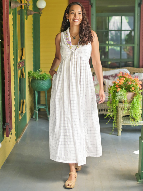 Charlotte Check Embroidered Dress - Plum Check