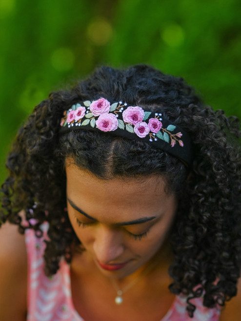 Timeless Embroidered Headband - Black Violet
