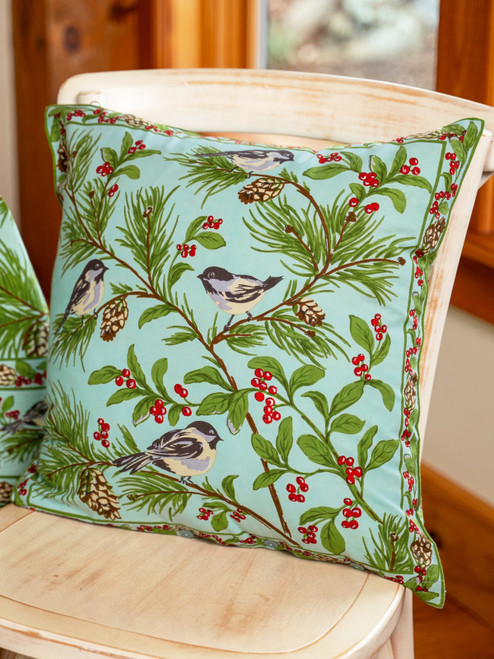Chickadee Cushion Cover - Winter Mint