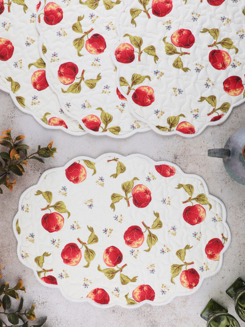 Apple Quilted Placemat Set of 4 - Ecru
