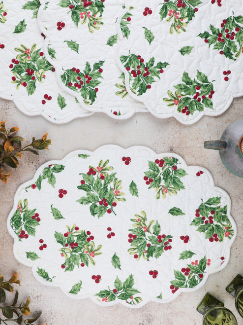 Snowberry Quilted Placemat Set of 4 - Ecru