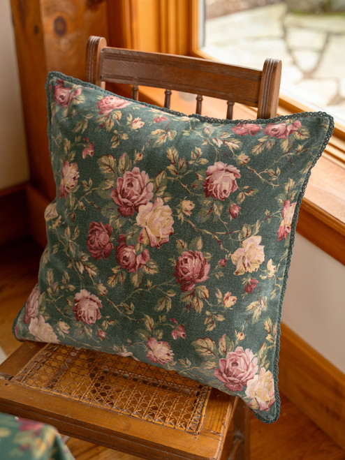 Winter Rose Velvet Cushion Cover - Forest