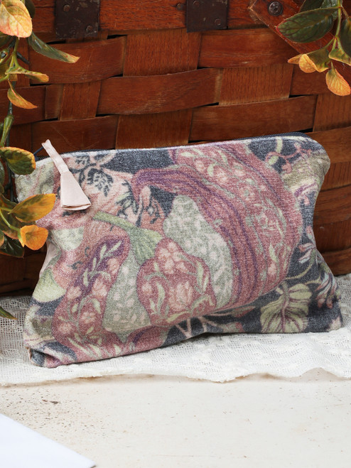 Blooming Jungle Velvet Pouch - Charcoal