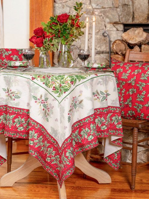 Noel Embroidered Topper Cloth - Ivory Red