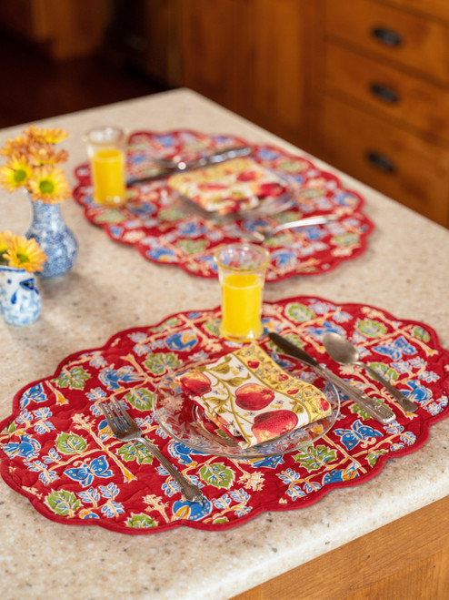 Chicken at Home Quilted Placemat Set of 4 - Red
