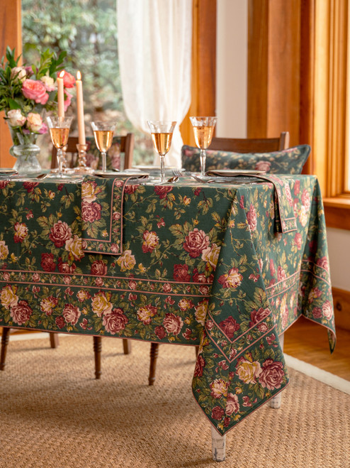 Winter Rose Tablecloth - Forest Green