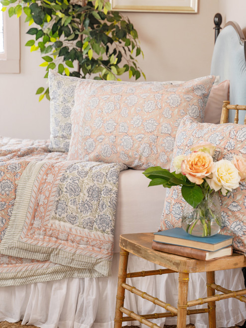 Peach Grove Block Print Quilt - Peach