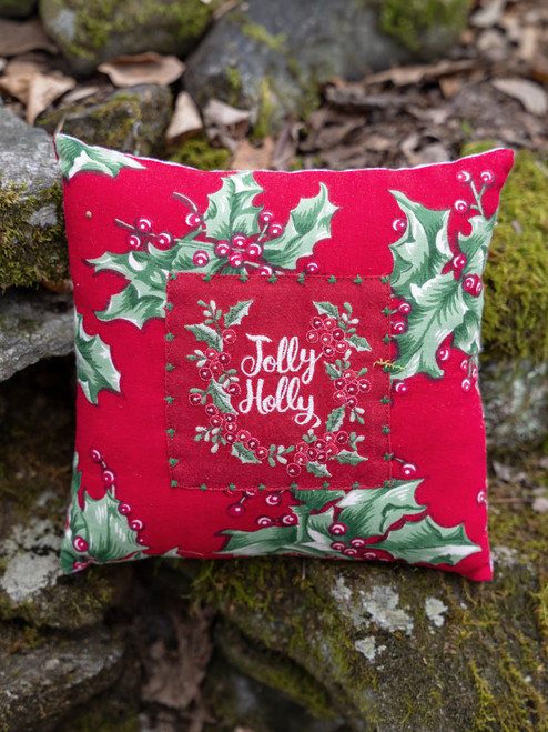 Jolly Holly Cushion with Filler - Holly Red