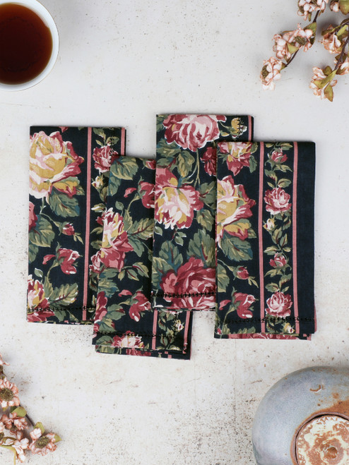 Winter Rose Luncheon Napkin Set of 4 - Black