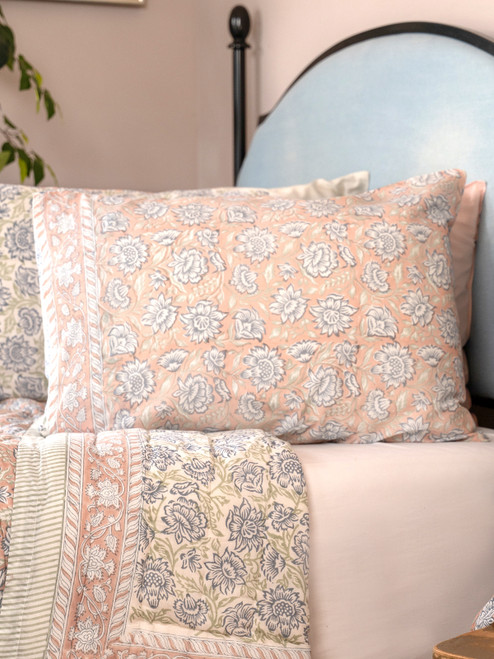 Peach Grove Block Print Pillowcase - Peach