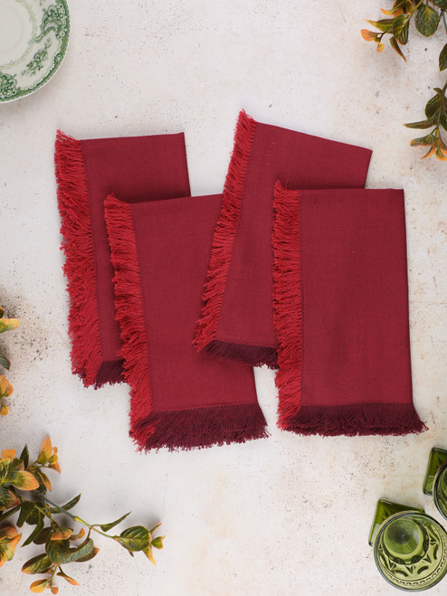 Chambray Cottage Napkin Set of 4 - Red Dark Red