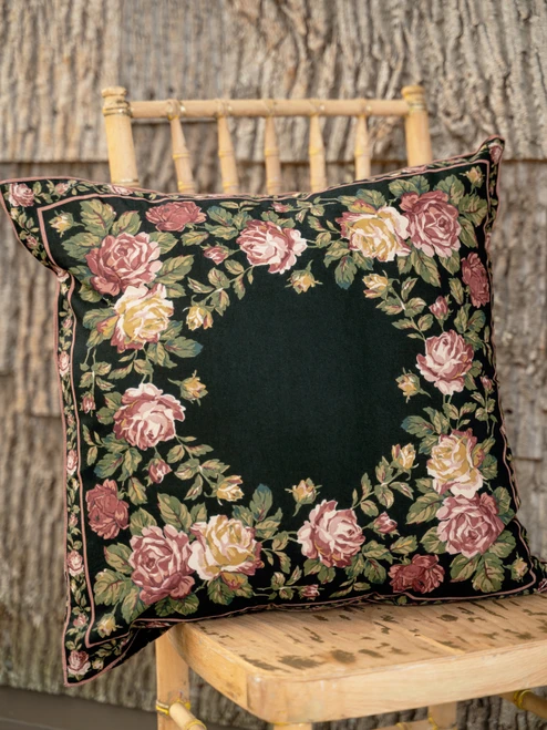 Winter Rose Cushion Cover - Black