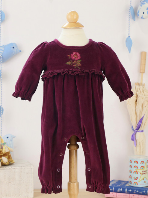 Folksong Velour Baby Jumpsuit - Plum