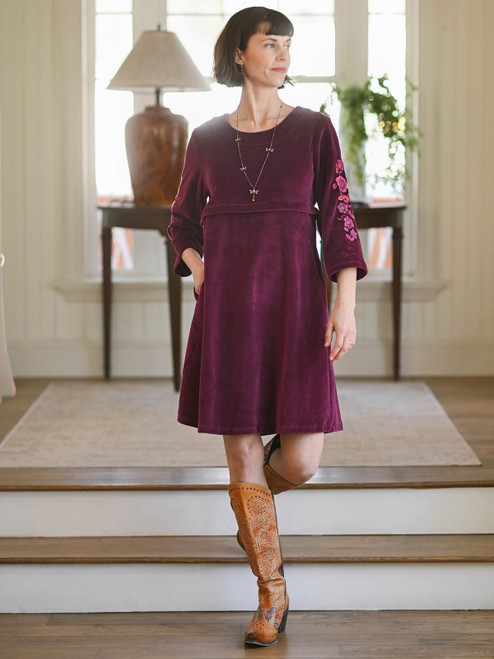 Folksie Velour Short Dress - Plum