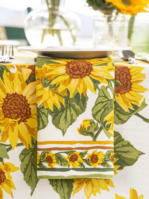 Sunflower Valley Round Cloth - Ecru | Shop Beautiful Designs by