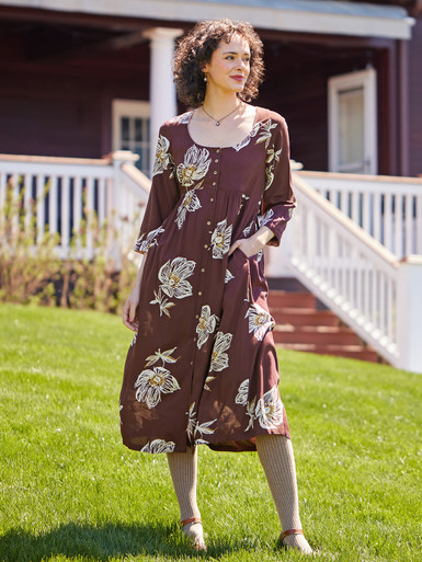 Circurar sleeve flower dress ブラウン Circurar sleeve flower dress（ドレス）｜LE'RURE（リルアー）の