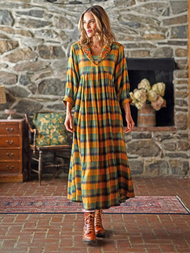 Boreal Check Dress - Green Gold | Shop Beautiful Designs by April