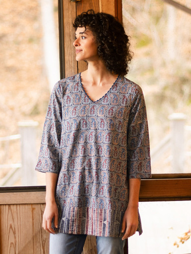 tunic dress - Indigo Bloomfields & Ivory Canvas