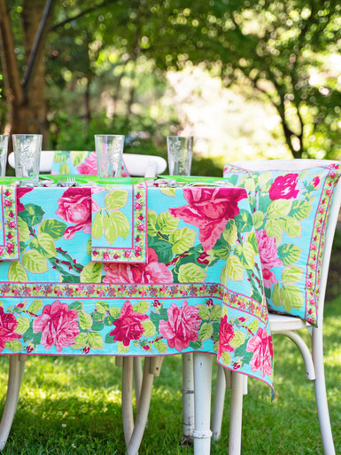 Austen Rose Tablecloth - Turquoise | Shop Beautiful Designs by