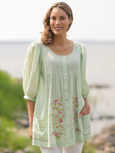 Patricia Embroidery Tunic - Sage | Shop Beautiful Designs by April
