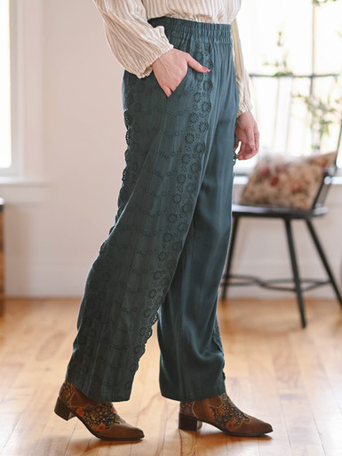 Ariel's Eyelet Pant - Dark Teal | Shop Beautiful Designs by April