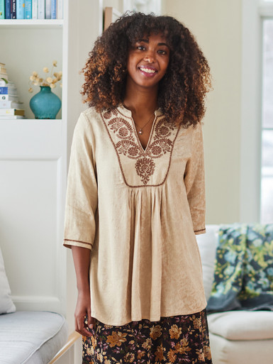 Jacquard Court Tunic - Biscuit | Shop Beautiful Designs by