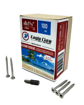 Eagle Claw Tools and Fasteners 8 x 1 5/8 Inch Stainless Steel Deck Screws 100 Box T20 Star Drive Included Eagle Claw Tools and Fasteners 8 x 1 5/8 Inch Stainless Steel Deck Screws 100 Box T20 Star Drive Included