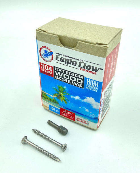 Allen's Trading Co. Eagle Claw Fasteners 8 x 1 5/8 Inch Stainless Steel Deck Screws 100 Box T20 Star Drive Included