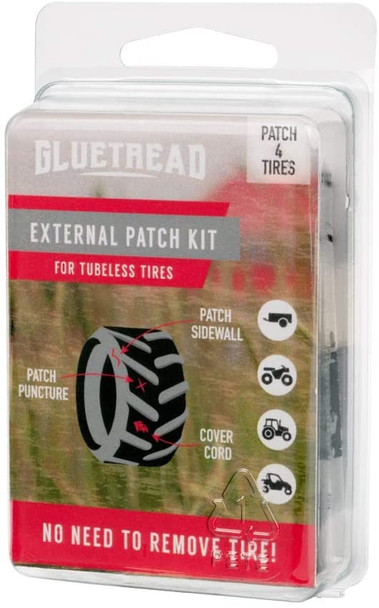 GlueTread External Patch Kit - for Tubeless Tires - No Need to Remove Tire - Kit Includes Enough Material to Patch 4 Tires - ATV Sidewall Repair Kit