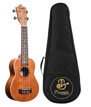 Amahi Ukulele PGUKMS Penguin Soprano Ukulele, Mahogany with White Binding and Deluxe Bag