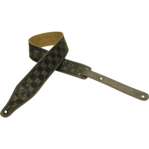 Levy's 2.5 Inch Veg-Tan Leather Guitar Strap Tooled With a Checkerboard Design, Suede Backing, Brown Levy's 2.5 Inch Veg-Tan Leather Guitar Strap Tooled With a Checkerboard Design, Suede Backing, Brown