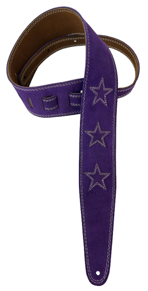 Henry Heller HP25STAR-PUR 2.5" Wide Garment Leather Strap w/Double Stitched Stars, Purple