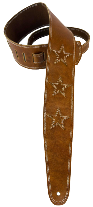 Henry Heller HP25STAR-VBN 2.5" Wide Garment Leather Strap w/Double Stitched Stars, Vintage Brown