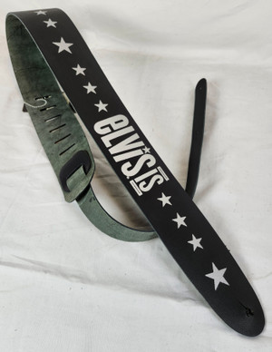 Perri's Leather P25EPSS-852 Elvis Presley Silk Screen Silver Elvis Is Star 2.5” Leather Guitar Strap Perri's Leather P25EPSS-852 Elvis Presley Silk Screen Silver Elvis Is Star 2.5” Leather Guitar Strap
