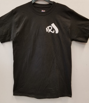 Rickenbacker Cotton Preshrunk Medium T-Shirt. R Tailpiece Logo On Front, Guitar Image On Back. Black