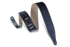 Levy's 2.5 Inch Wide Black Top-Grain Leather Guitar Strap With Decorative Contrast Stitch In Xl Length.