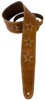 Henry Heller HP25STAR-VBN 2.5" Wide Garment Leather Strap w/Double Stitched Stars, Vintage Brown