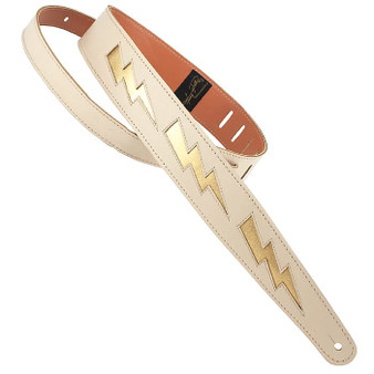 Henry Heller HPDB-BG Bolt Series 2 Inch Wide Leather Guitar Strap, Gold on Bone